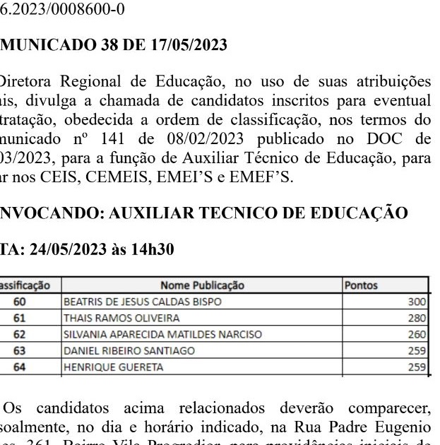 ATE: nova chamada na DRE Butantã